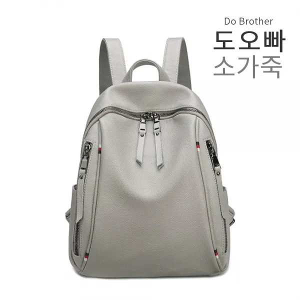 도오빠 여성 백팩 영국 스타일 가방 고급 소가죽 pu 더블지퍼 부드러운 가죽 여행 배낭 숙녀 학생 봄 여름 가을 겨울 여자가방