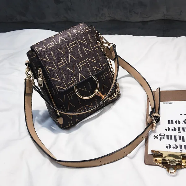 샵솔베이지 트랜드 여성 심플 베이직 체인 버클장식 체크 미니백 배낭 백팩