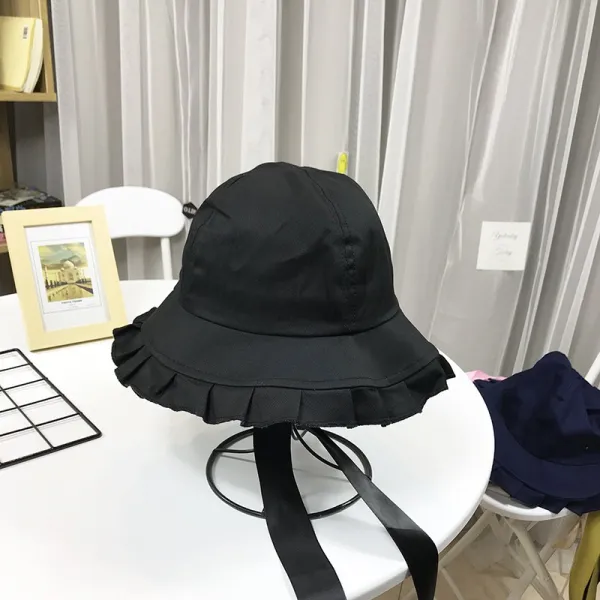남녀공용 벙거지 모자 버킷햇 여일계 하달귀여운 노란모자 학생 리본 챙 모자