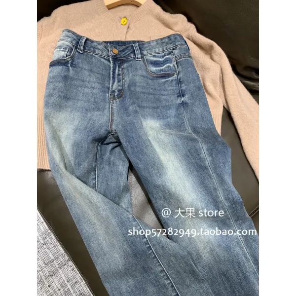 헬프올 빈티지 고참 수장 데님 통제함 BI 클래식 만들다 낡은 년 대신 느끼다 바이어스 부츠컷 발 8부