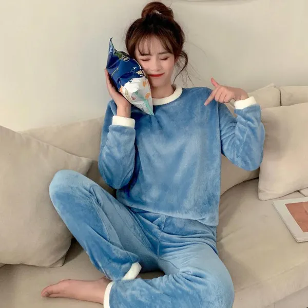 테라우드 융털 밍크잠옷 수면잠옷 세트 스카이블루
