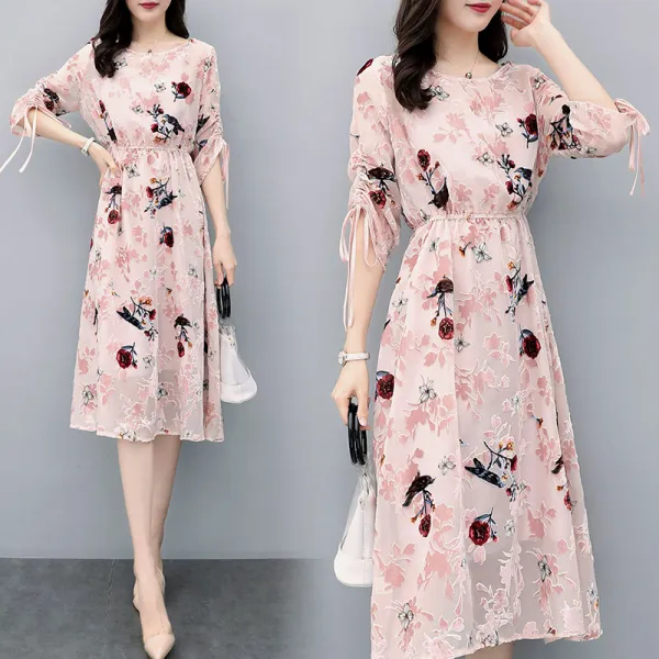 패션이루 루즈핏 플라워 쉬폰 원피스 여름 여성 캐주얼 미디