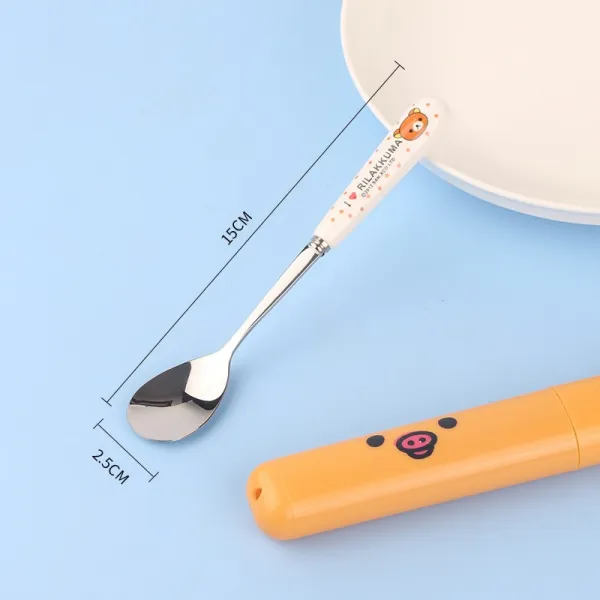 퀸 스텐컵 독창적 커피스푼 도자기 애니메이션 큐트 긴 자루 디저트 소녀 스테인리스 스틸 믹싱 단조탕, 15CM 곰돌이 숟가락 _애니메이션