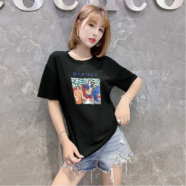  제로의옷장 여성티셔츠 반팔 그림 프린팅 Bg0522s01