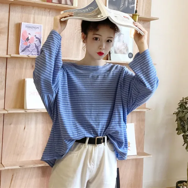 style시대 여성 줄무늬 봄 라운드넥 티셔츠 M058 긴팔