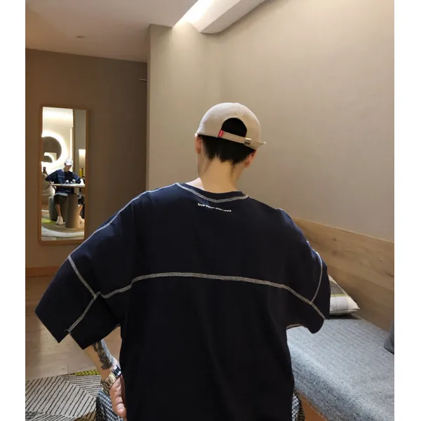 Jun.17 210번 화이트 숄더 라인 배색 반팔 여름 남성 심플 루즈핏 순면 빅 티셔츠 남풍 낙담z