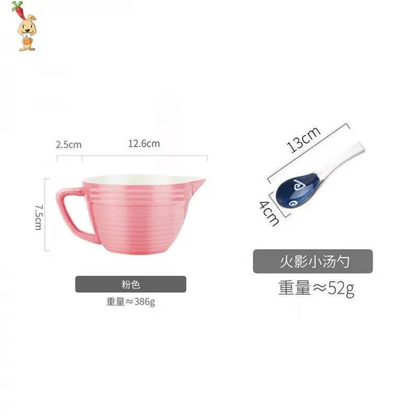 의 노르딕 가정용 도자기 알 뾰족한입 손잡이가 있다 말참견함, 핑크 매부리 그릇 _도자기 숟가락
