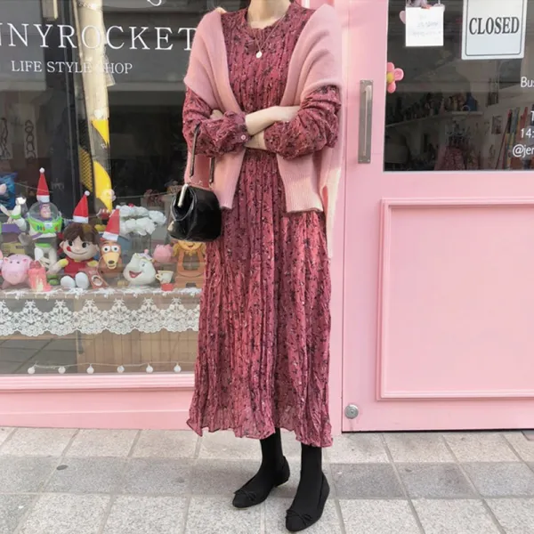  예피플 밀리언달러스 롱 원피스 플라워 플리츠 쉬폰원피스 가을 롱원피스