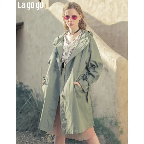 Lagogo/탈곡곡 2019 가을 후드 트렌치코트 여성 ICF217D33 올리브그린 (L4) (10)