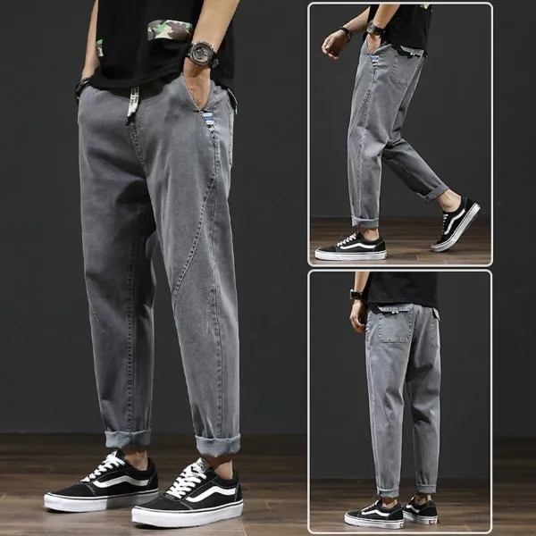위파인더 남자 청바지 봄 여름 캐주얼 팬츠 남자 루즈 핏 스판 작은 발이 한일의 조류학과장 배기 팬츠 바지., 그레이 U2031