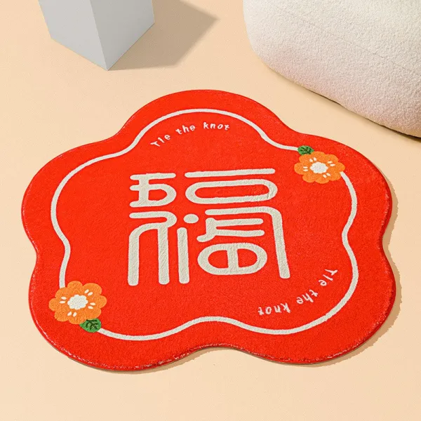 KORELAN 결혼 경사스레 깔다 빨간색 혼방 침대 옆 카펫 입주문 입구 화장실 입구 미끄럼 방지 발판, 꽃-오복이 찾아오다, 150cm×150cm 두께