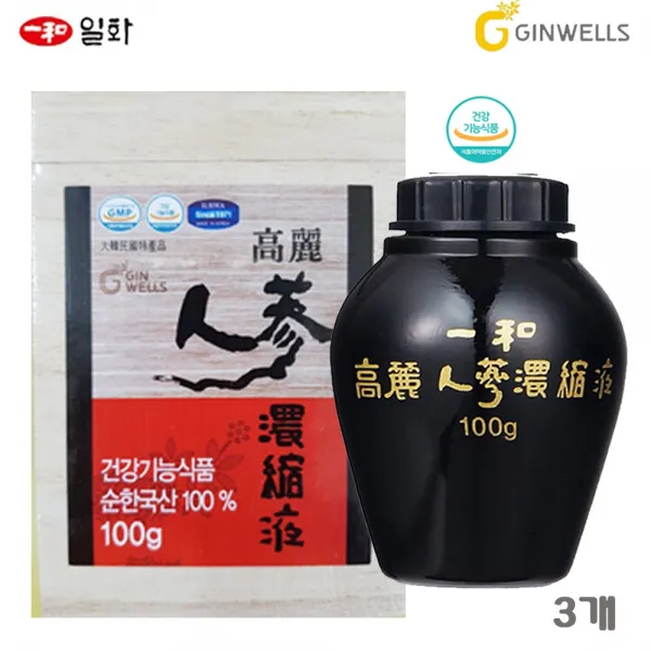 일화 고려 인삼농축액 홍삼농축액 인삼엑기스 3개 인삼차 사포닌 진세노사이드 면역력 선물, 100g