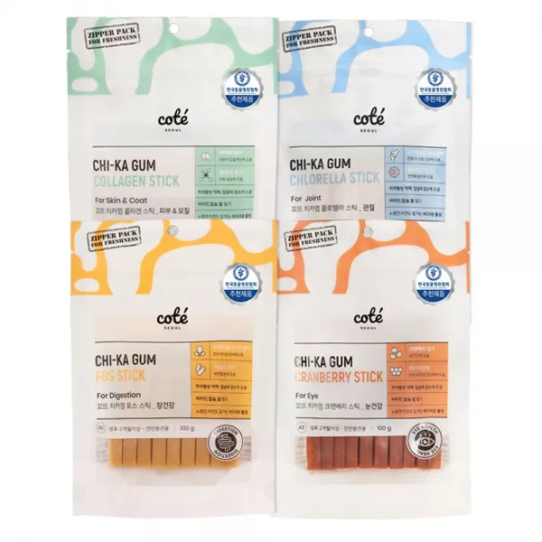 꼬뜨 강아지용 치카껌 4종 세트, 크랜베리, 콜라겐, 포스, 클로렐라, 1세트