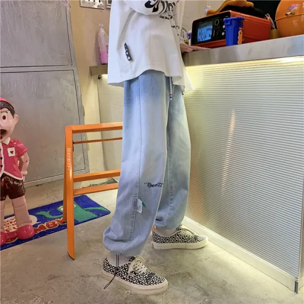 찢어진 청바지 남성 가을 ins 디자인 감각 점차 줄넘기 스트랩 팬츠 유행표 힙합 와이드 팬츠