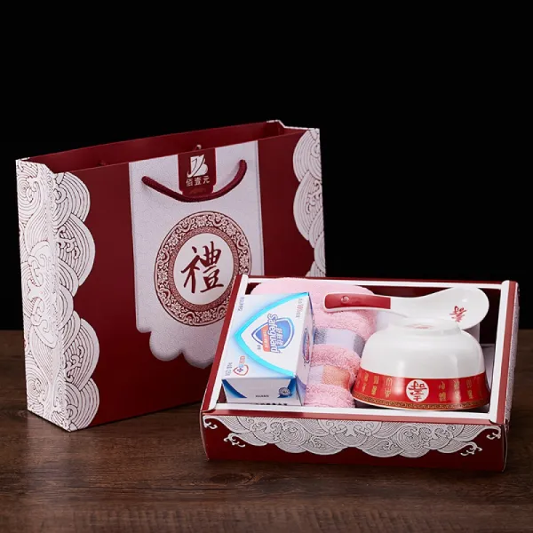 Others 장례 답례 선물 면 수건 추도 회 세트 수명 그릇 체크 형 + 피 부 를 위 한 24x18cm 상세페이지 참조