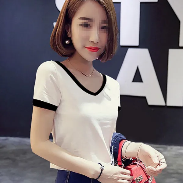  해외 직송 다소미얼 몸에 착 달라붙는 반팔 티셔츠 여성분장 검은색 경극 얼굴분장 여름철 순면 고배꼽 빠짐 짧은 티셔츠에 옷맵시 Xt37 A8