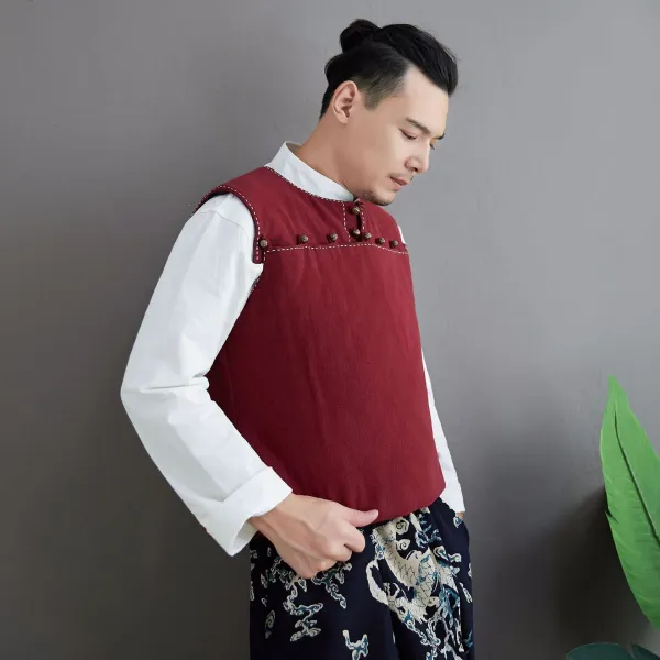 남자모시메리 코튼린넨 마고자 조끼 남성중 국풍 슬림핏 면패딩 패딩조끼 짧은타입 고풍 남성복