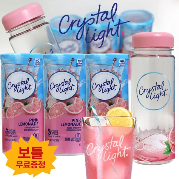 crystal light 크리스탈라이트 핑크레몬 아이스티 에이드 82gx3개(18포)+물병_코스트코 핑크레몬에이드_레모네이드, 단일상품