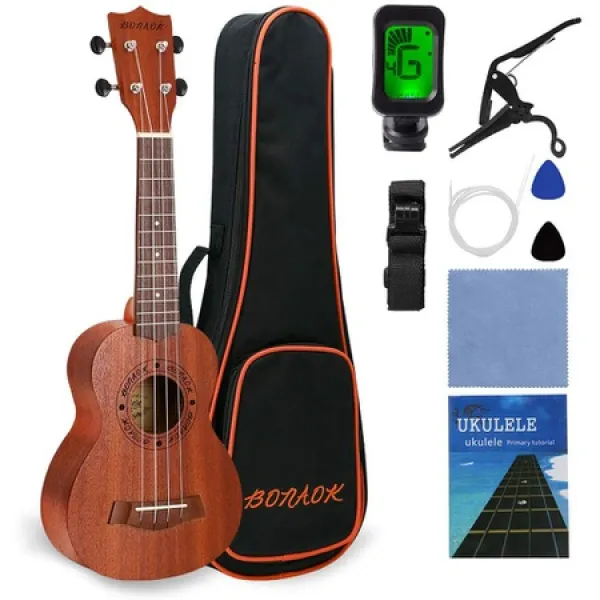 우쿨렐레 고급 마호가니 소프라노 크기 BONAOK 21 인치 UKULELE 초보자 우쿨렐레 (국내 보증서 튜너 교칙, One Size