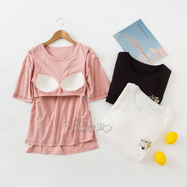 JCMALL 여자 홈웨어 가슴패드 장착형 편한 노브라 티셔츠 잠옷대용 GJ-000161810