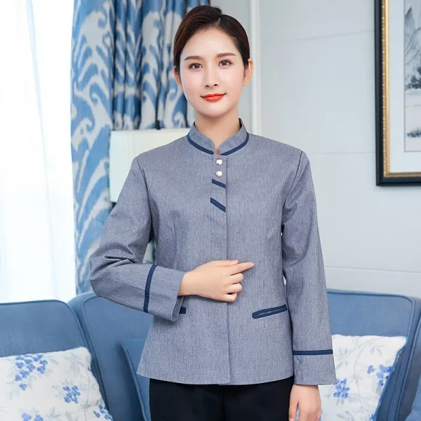 보결복 긴팔 추동복 여 호텔 유니폼 객실 종업원 작업복 물업 청소원 복장, XXXL 여자타입 린넨 그레이