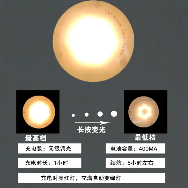 아유네 조명 터치 감응 조광 히토류자석 흡착 충전 박자 수유 기숙사 공부 벽등 치다, 터치 스위치 -무급 화이트 따뜻한 빛