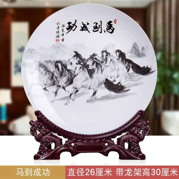 마크라메 징더전 도자기 산골짜기 봄 장식 장식플레이팅 실내 앤틱수납장 사무실 예술장식품, T08-수묵 말+용틀임