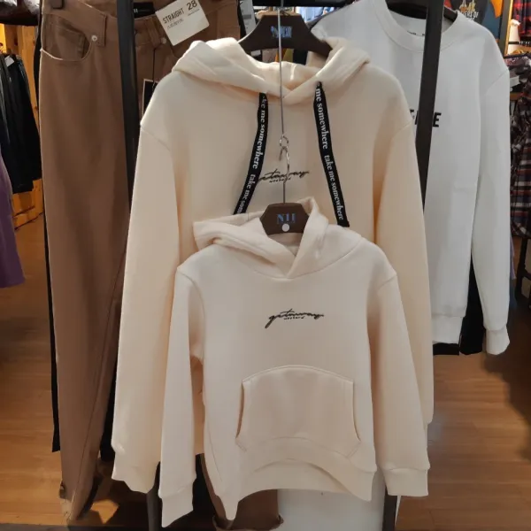 Nii 니 남녀공용 자수레터링 기모후드풀오버 기모쭈리 후드티 커플룩 패밀리룩 Nnuamuw8501