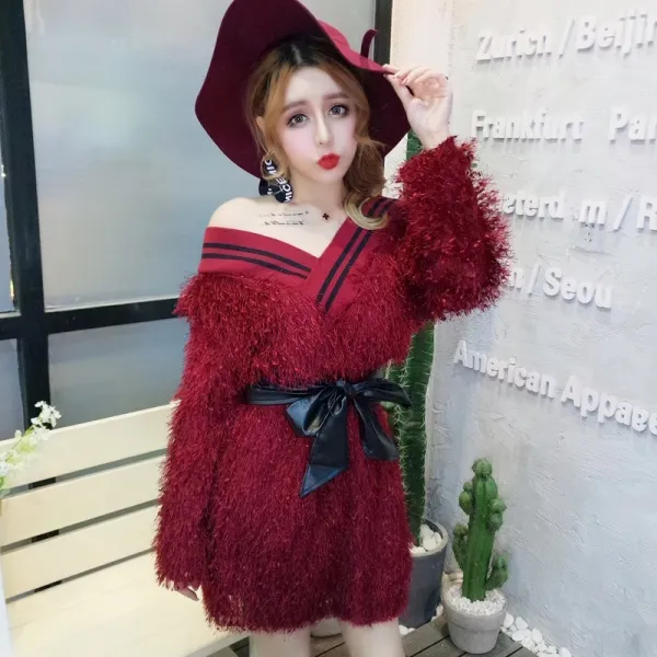 선 원피스 여 추동 키 2018 신 섹시 저중심 가방 힙 니트 스커트 자정 샵 여장