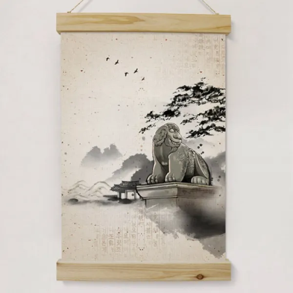 꾸밈데코_패브릭스크롤_40cmx60cm한국문화재 Ij502 _벽걸이장식족자스크롤삼나무우드스크롤 3.목장승