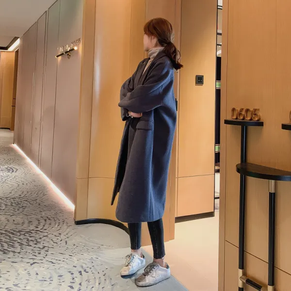 여성 하프기장 유행 작은 키 두꺼운 겨울 가을 모직물감 자외투 학생
