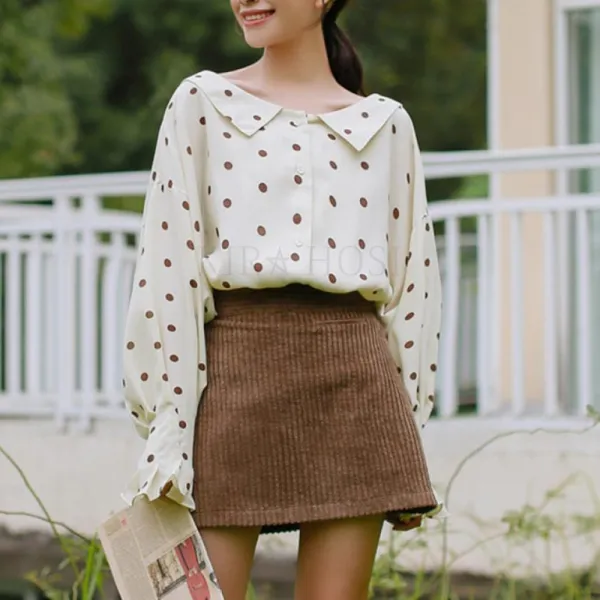 kirahosi 여성 봄 오버사이즈 카라 땡땡이 도트 쉬폰 셔츠 블라우스 Pc0yg8