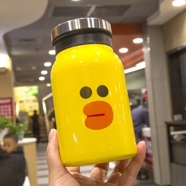 ms 털음망 홍 동형 옐로 덕 텀블러 600ml 대용량 남 여성 학생 물 컵 큐티 카드, 엘로우 420ml비지니스 보온병 애니