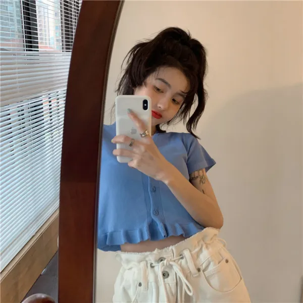 이너니트티 신춘하 인스 나태풍 숏 브이넥 반팔 슬림 여