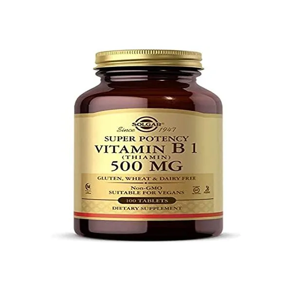 솔가 비타민 B1 티아민 500mg 100 정 에너지 대사 건강한 신경계 전반적인 웰빙 슈퍼 효능 비 GMO 비건 글루텐 프리 유제품 100인분, 단일상품