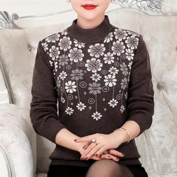 Kirahosi 어머니룩 할머니룩 스웨터 중노년 여성 니트 셔츠 추동 하프넥 슬림 데일리 426호 Ari611t7