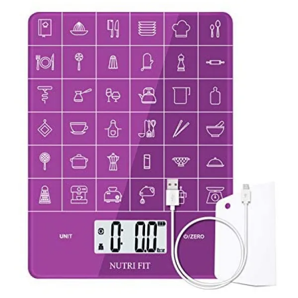 NUTRI FIT 고정밀 휴대용 및 용기 무게 조절 기능 11lb 5kg 제빵 및 요리 용 저울 퍼플 PROD36000098, 보라색, 상세 설명 참조0
