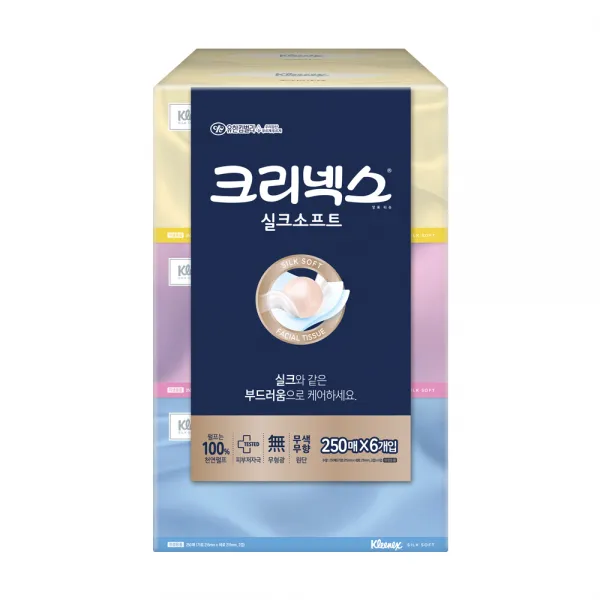 크리넥스 실크소프트 미용티슈 천연펄프 2겹 250매, 6개입, 1개