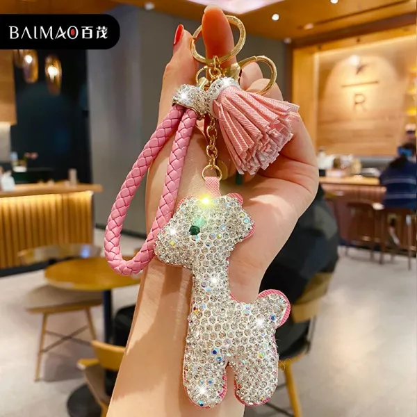 제이지나 큐빅키홀더 백무 큐빅상감 어린사슴 여성 큐트 독창적 퀄리티 자동차 장신구 커플 책가방 모빌, 피질 만추 어린사슴 바칸디핑크