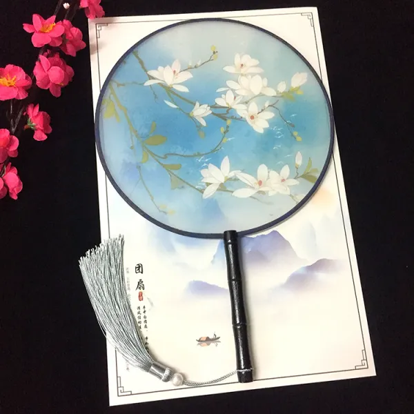 온풍기 둥글부채 반투명 견사 둥근부채 궁선 클래식한 중국스타일 한나라의복 고대의상 고풍 여성스타일 무용 부채 기본 T18 옥수임풍