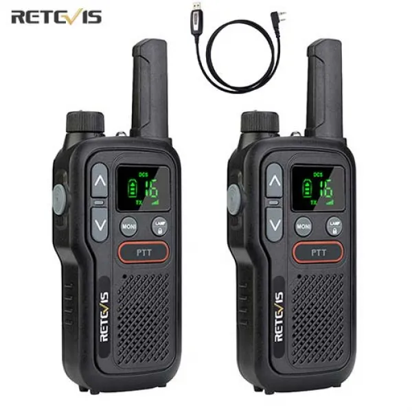 Retevis RB18 미니 워키토키 충전식 워키토키 1 또는 2 pcs PTT 장거리 휴대용 양방향 라디오 호텔 레스토랑 야외 캠핑용, 인터콤 2개+프로그래밍 케이블