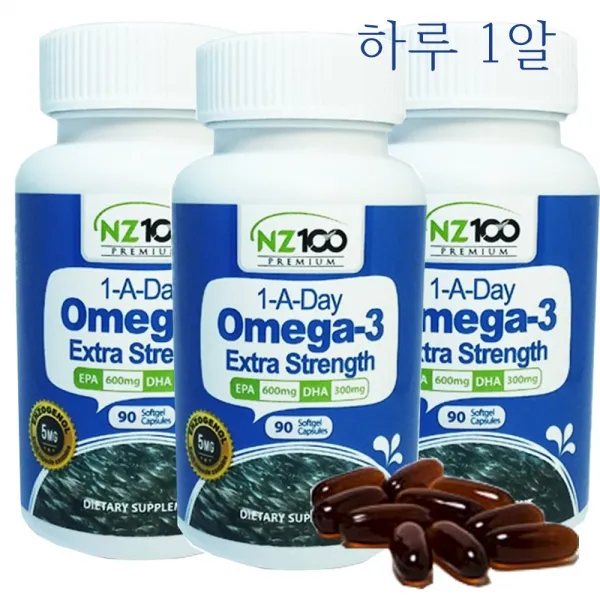 NZ100 뉴질랜드 오메가3 원어데이 엑스트라 스트렝스 소프트젤캡슐 90caps 3통, 90캡슐, 1정당 피쉬오일 오메가3 1200mg