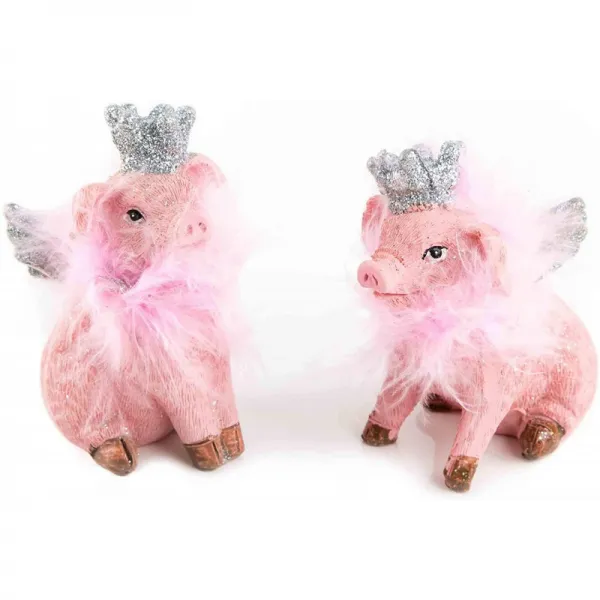 로그북 Verlag 2 Glandpigs 인형 글랜드 피그 핑크 와 크라운 천사의 도리깨 실버 눈부심 장식 새해 전야