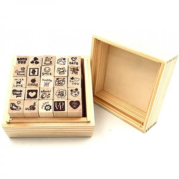 일기 스탬프 세트 어린이 DIY 스크랩북 플래너 카드 만들기 (25pcs 사랑의 마음) 나무 고무 도장, 단일상품, 단일상품