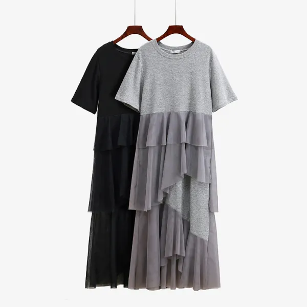 패션이루 면 반팔 캉캉 원피스 레이스 여성 여름 캐주얼 박시