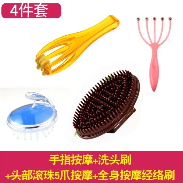 브러쉬겸 마사지건 두피가려울때 셀프마사지도구 시원한마사지 두피샴푸브러쉬 탈모에도움되는 두피각질제거하기 부모님마사지해주기 두피마사지기 문어발 공부하다사용하는 조용한 셀프로근육풀기, 단일사이즈, 4 종 세트
