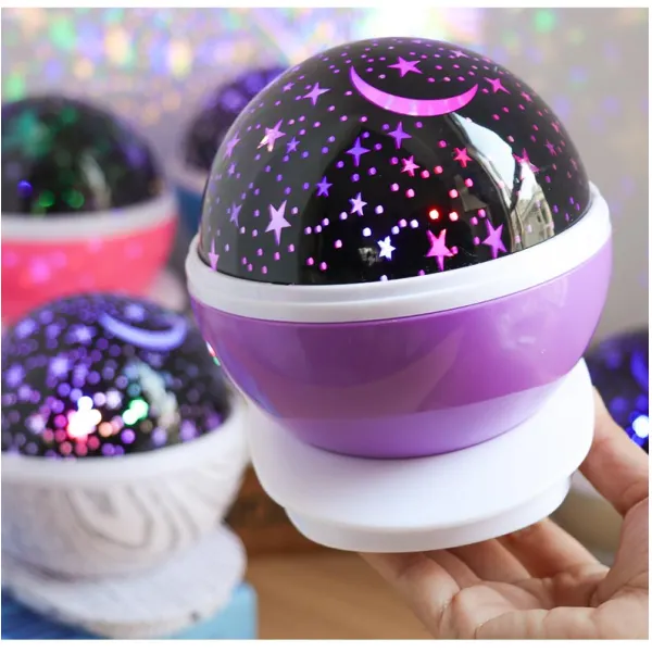 고고바이히어로 생일 선물 LED 별이총총한하늘 등 USB 별 달그림자 스탠드 로맨스 인싸템 방 장식 소녀마음, 별 달 유니콘 （보라색 ）회전 가능