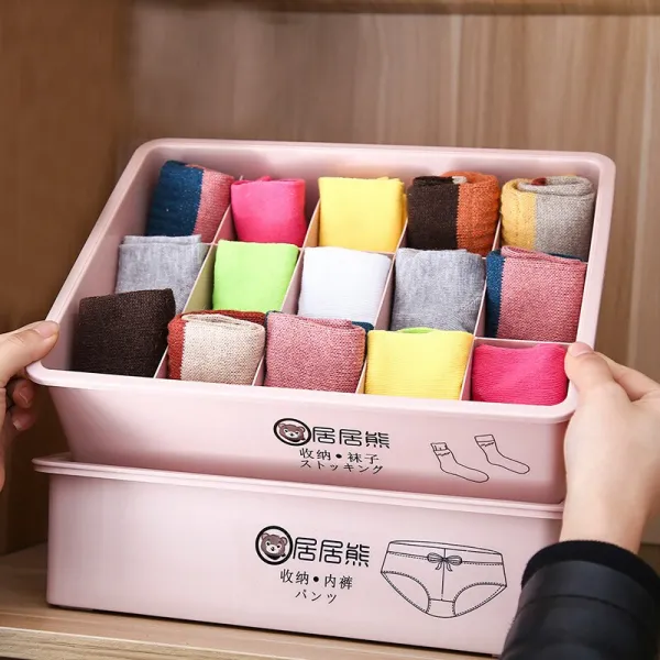 [2 장 30% 할인] 자 연 스 럽 게 깨 어 난 거 곰 수납 함 속옷 양말 바지 수납 함 가정용 플라스틱 정리 박스 옷장 서랍 서랍 장 수납 함 핑크색 15 칸 양말 케이스 가 있 습 니 다., 상세페이지 참조, 상세페이지 참조
