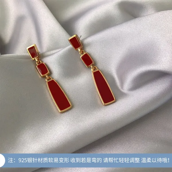클래식 귀걸이 여성 기하학무니 네모난덩어리 드롭귀걸이 보이핏 볼륨 장방형 피어싱 개성 실버 바늘 귀 악세사리