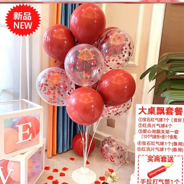 파티풍선 풍선 테이블풍선 지지대 기둥세우기 장식 개업 회의장 장식천 인생 파티 장면장식, T14-S34-루비+빨간 장식 조각 공-하트 날림